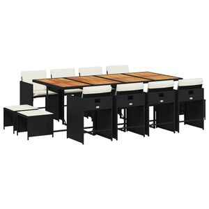 vidaXL Set mobilier de grădină cu perne, 13 piese, negru, poliratan