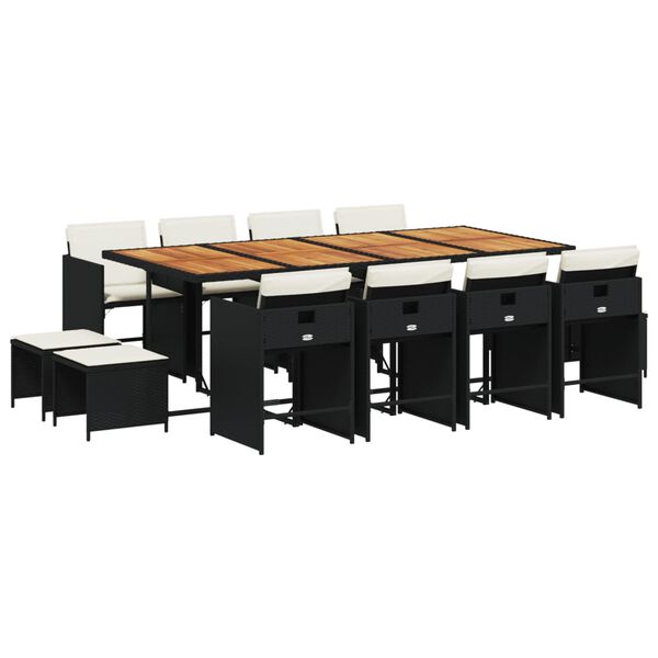 vidaXL Set mobilier de grădină cu perne, 13 piese, negru, poliratan