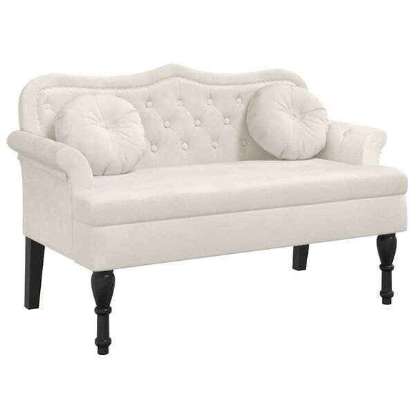 vidaXL Banchetă cu perne, crem, 120,5x65x75 cm, catifea