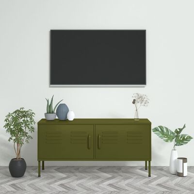 vidaXL Comodă TV, verde măsliniu, 105x35x50 cm, oțel