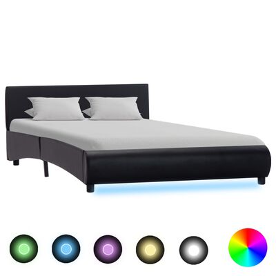 vidaXL Cadru de pat cu LED, negru, 120 x 200 cm, piele ecologică