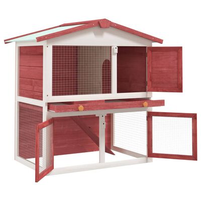 vidaXL Cușcă de iepuri pentru exterior, 3 uși, roșu, lemn