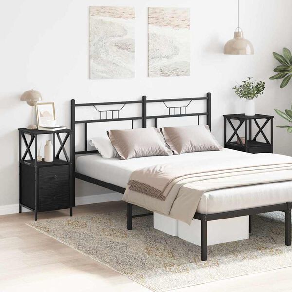 vidaXL Dulap de noapte cu sertar 2 pcs Stejar Negru 34 x 35,5 x 70 cm