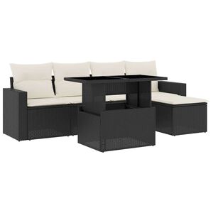 vidaXL Set mobilier de grădină cu perne, 6 piese, negru, poliratan