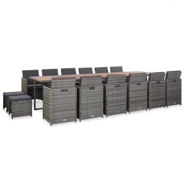 vidaXL Set mobilier de exterior cu perne, 17 piese, gri, poliratan