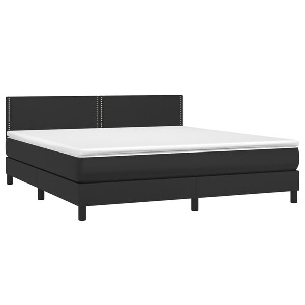 vidaXL Pat box spring cu saltea, negru, 180x200 cm, piele ecologică