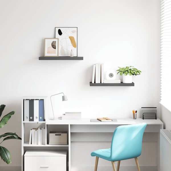 vidaXL Rafturi de perete, 2 buc., gri extralucios, 60x23,5x3,8 cm, MDF