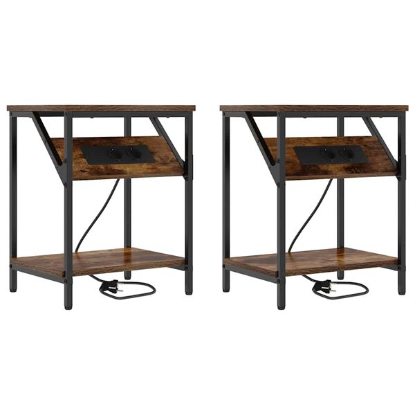 vidaXL Dulap de noapte 2 pcs Stejar fumuriu 38 x 30 x 48 cm