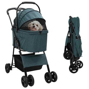 vidaXL Carucior pentru Pisici Pliante Verde 81 x 47 x 99 cm Poliester
