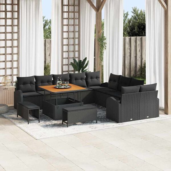 vidaXL Set de canapele pentru grădină 13 pcs Negru Rattan poli