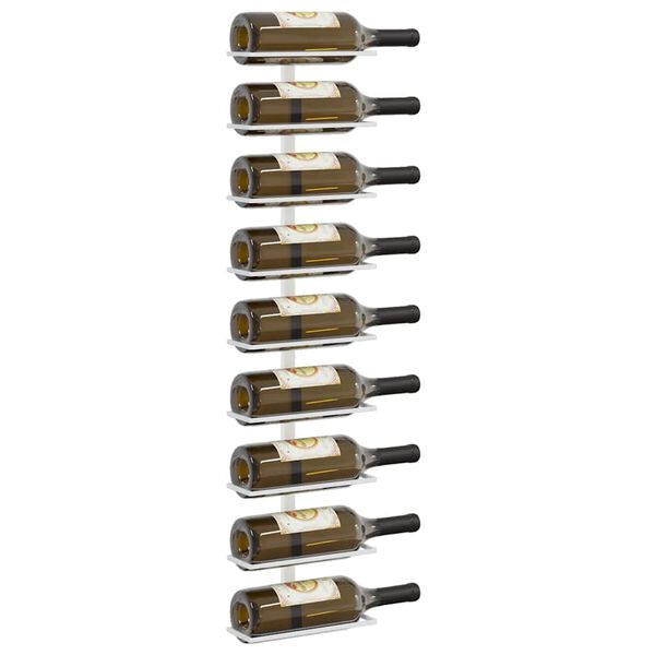 vidaXL Suport sticle de vin, de perete, 9 sticle, 2 buc., alb, fier