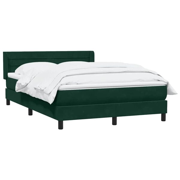 vidaXL Pat box spring cu saltea, verde &icirc;nchis, 160x210 cm, catifea