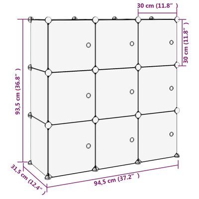 vidaXL Organizator cub de depozitare cu uși, 9 cuburi, negru, PP