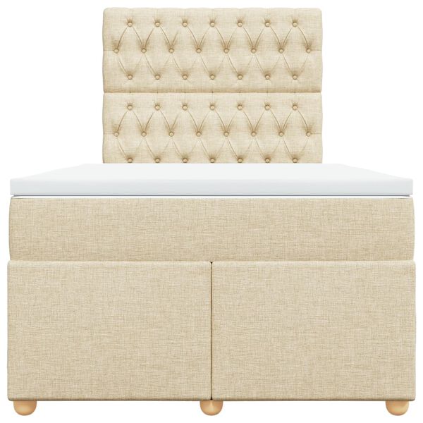 vidaXL Pat box spring cu saltea, crem, 120x200 cm, textil