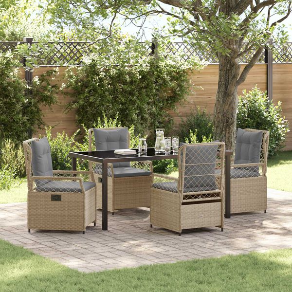 vidaXL Set de masă pentru grădină 5 pcs Beige și gri deschis poliratan