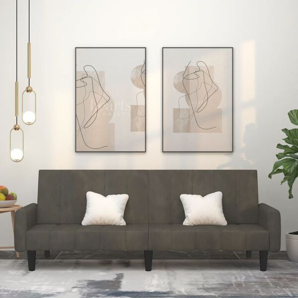 vidaXL Canapea extensibilă cu 2 locuri, gri &icirc;nchis, catifea