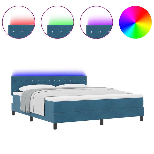 vidaXL Pat cu arc LED cu saltea Albastru &icirc;nchis 180 x 200 cm Catifea