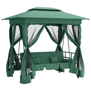 vidaXL Pavilion de grădină & balansoar convertibil verde textil & oțel