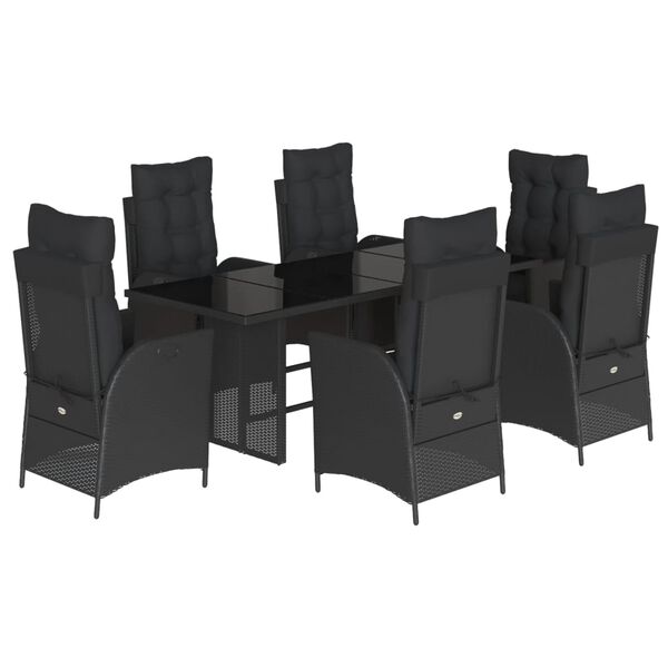 vidaXL Set mobilier de grădină cu perne, 7 piese, negru, poliratan