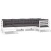 vidaXL Set mobilier de grădină cu perne, 6 piese, alb, lemn masiv pin