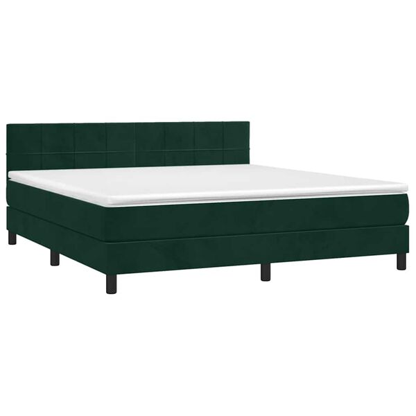vidaXL Pat box spring cu saltea, verde &icirc;nchis, 180x200 cm, catifea