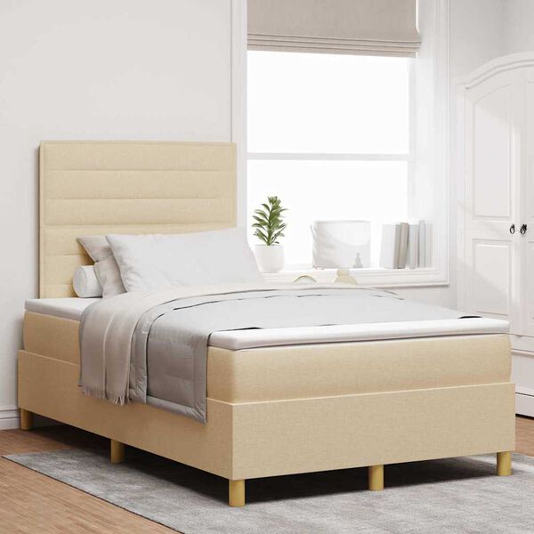 vidaXL Pat cu arcuri cu saltea cu headboard Crem 120 x 190 cm țesătură