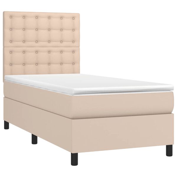 vidaXL Pat box spring cu saltea, cappuccino, 100x200cm piele ecologică