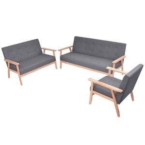 vidaXL Set canapea din 3 piese, material textil, gri &icirc;nchis