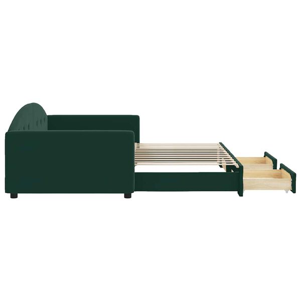 vidaXL Pat de zi cu extensie și sertare verde &icirc;nchis 100x200cm catifea