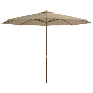 vidaXL Umbrelă de soare de exterior, st&acirc;lp din lemn, gri taupe, 350 cm