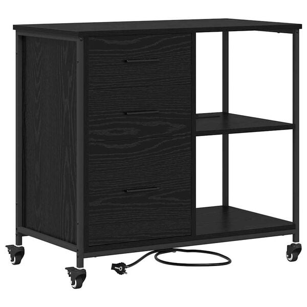 vidaXL Cabinet cu Stație de &Icirc;ncărcare Stejar Negru 76 x 41 x 72 cm