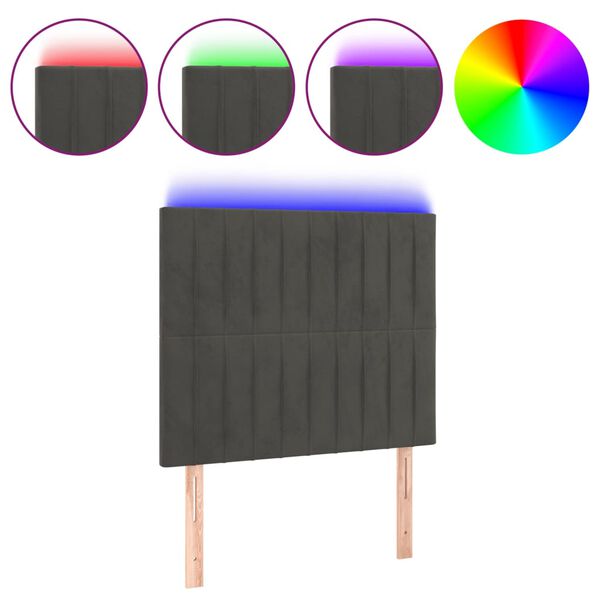 vidaXL Tăblie de pat cu LED, gri &icirc;nchis, 90x5x118/128 cm, catifea