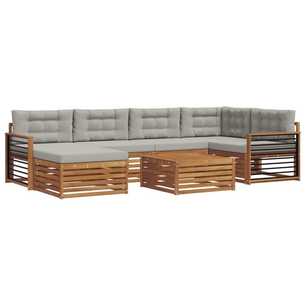 vidaXL Set de canapele de exterior 7 pcs Gri natural și deschis