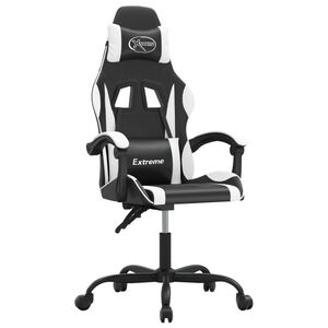 vidaXL Scaun de gaming pivotant, negru și alb, piele ecologică