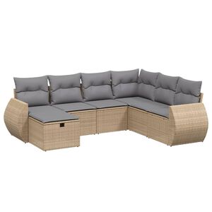 vidaXL Set canapele de grădină, 7 piese, cu perne, bej, poliratan