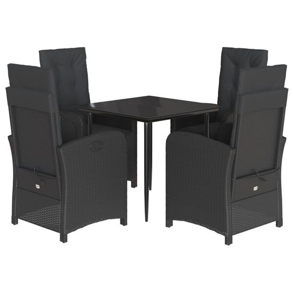 vidaXL Set mobilier de grădină cu perne, 5 piese, negru, poliratan