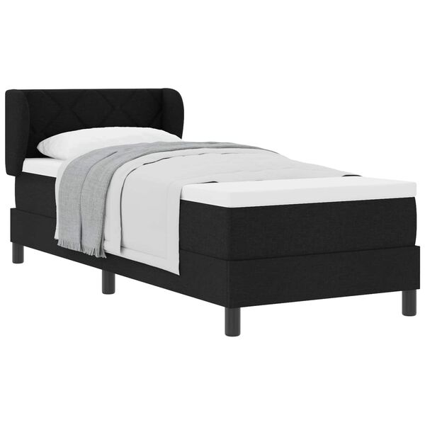 vidaXL Pat cu arcuri cu saltea cu headboard Negru 80 x 200 cm țesătură