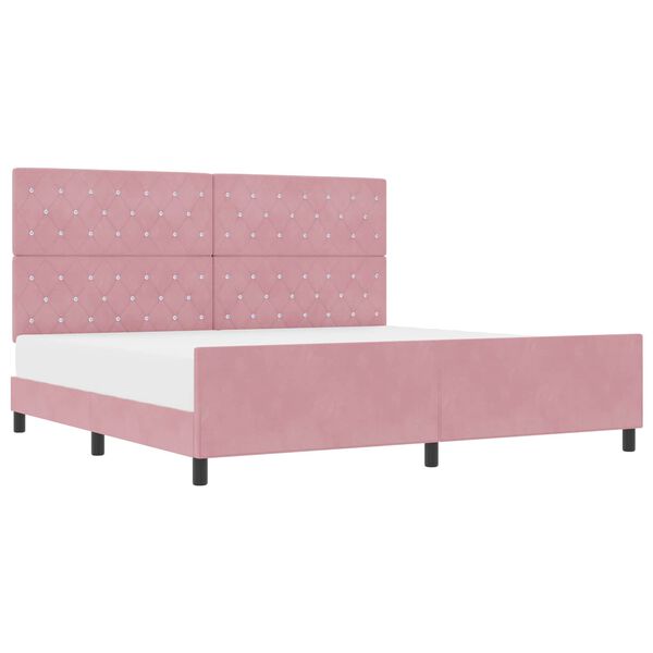 vidaXL Pat cu arcuri cu headboard Roz 200 x 200 cm Catifea
