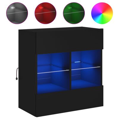 vidaXL Comodă TV de perete cu lumini LED, negru, 58,5x30x60,5 cm