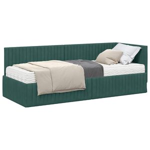 vidaXL Cadru de pat colțar cu saltea 2 buc. Verde &icirc;nchis 80 x 200 cm
