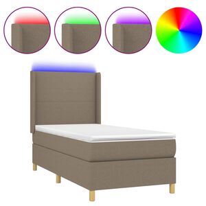 vidaXL Pat cu arcuri, saltea și LED, Gri taupe, 100x200 cm, textil