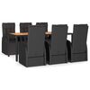 vidaXL Set masă pentru grădină, 7 piese, negru, poliratan/lemn acacia