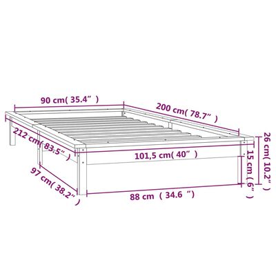 vidaXL Cadru de pat cu LED, 90x200 cm, lemn masiv
