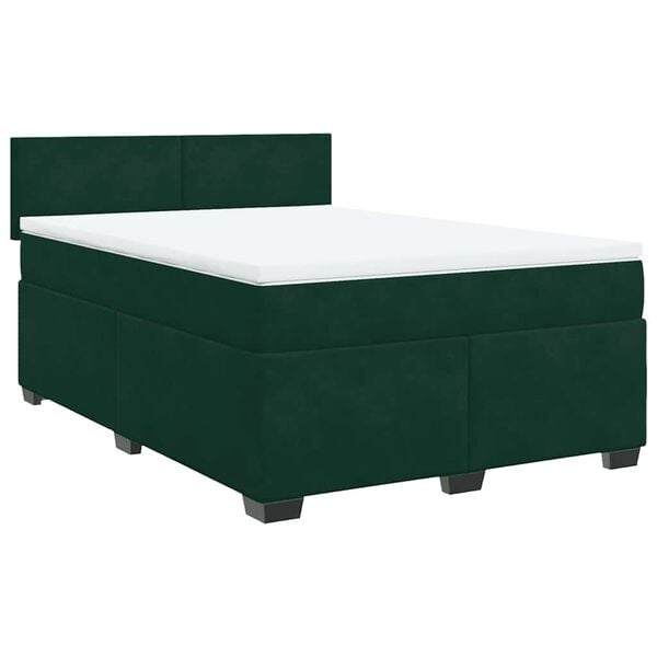 vidaXL Pat box spring cu saltea, verde &icirc;nchis, 140x200 cm, catifea