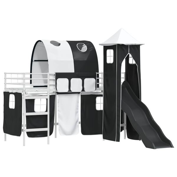 vidaXL Cadru de pat supraetajat pentru copii Alb și negru Metal