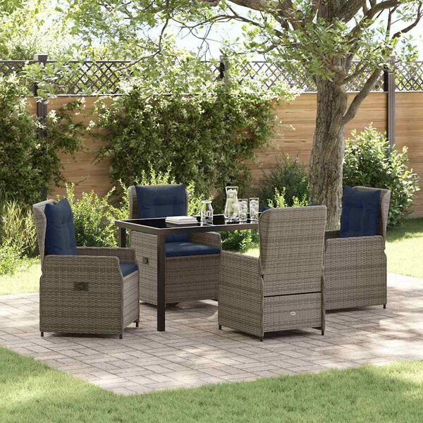 vidaXL Set de masă pentru grădină 5 pcs Gri Rattan poli