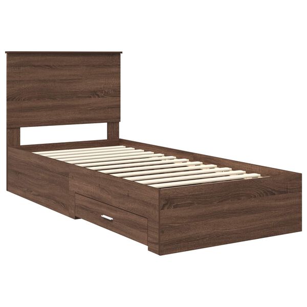 vidaXL Cadru de pat cu headboard Stejar marron și argintiu 75 x 190 cm
