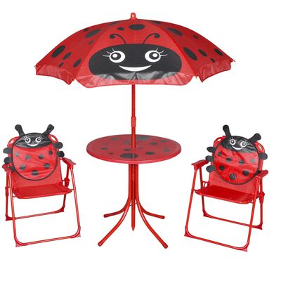 vidaXL Set bistro pentru copii de grădină, cu umbrelă, 3 piese, roșu