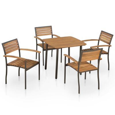 vidaXL Set mobilier de exterior, 5 piese, lemn masiv de acacia și oțel