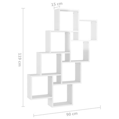vidaXL Raft de perete cub, alb extralucios, 90x15x119 cm PAL